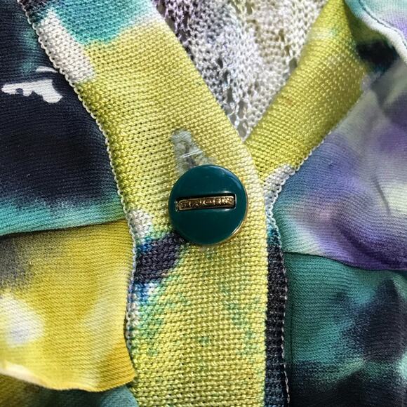 St John womens M abstract floral button up open knit cardigan ruffles cotton - Picture 6 of 12